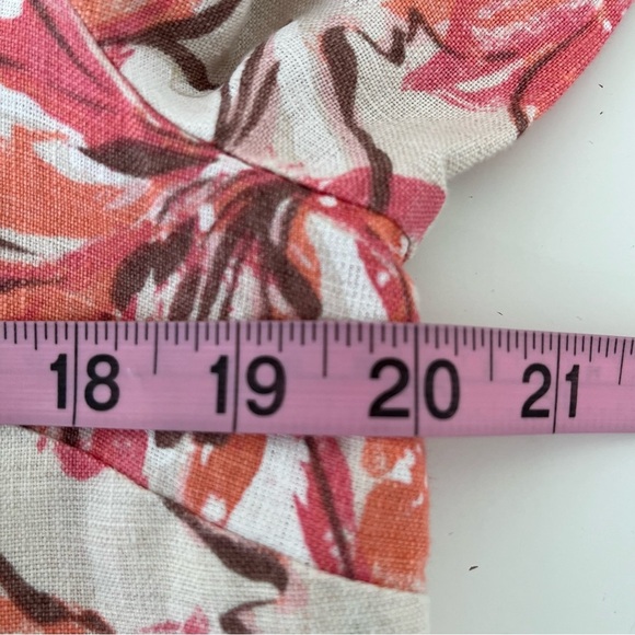 JM Collection Beige Floral Linen Button Crochet 3/4 Sleeve Top - Picture 14 of 15